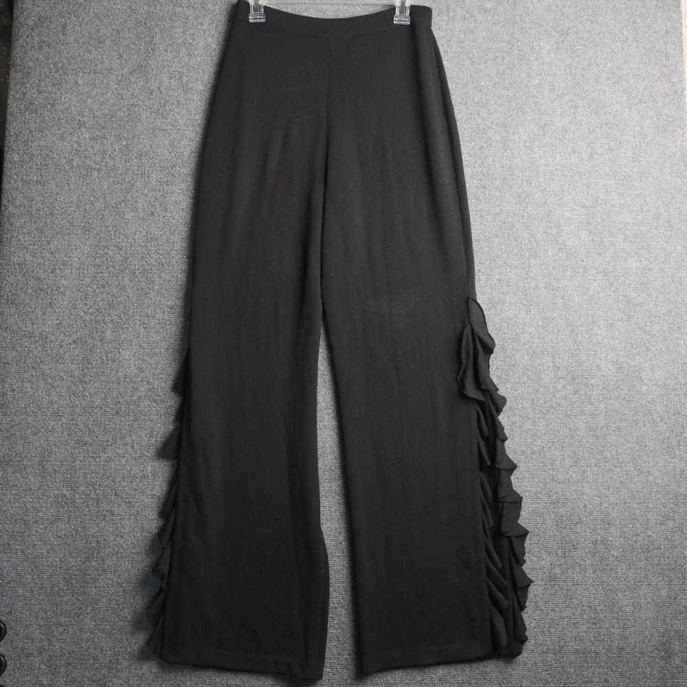 VTG‎ St. John Couture Ruffle Pants Womens 8 Black Santana Knit Fringe Statement